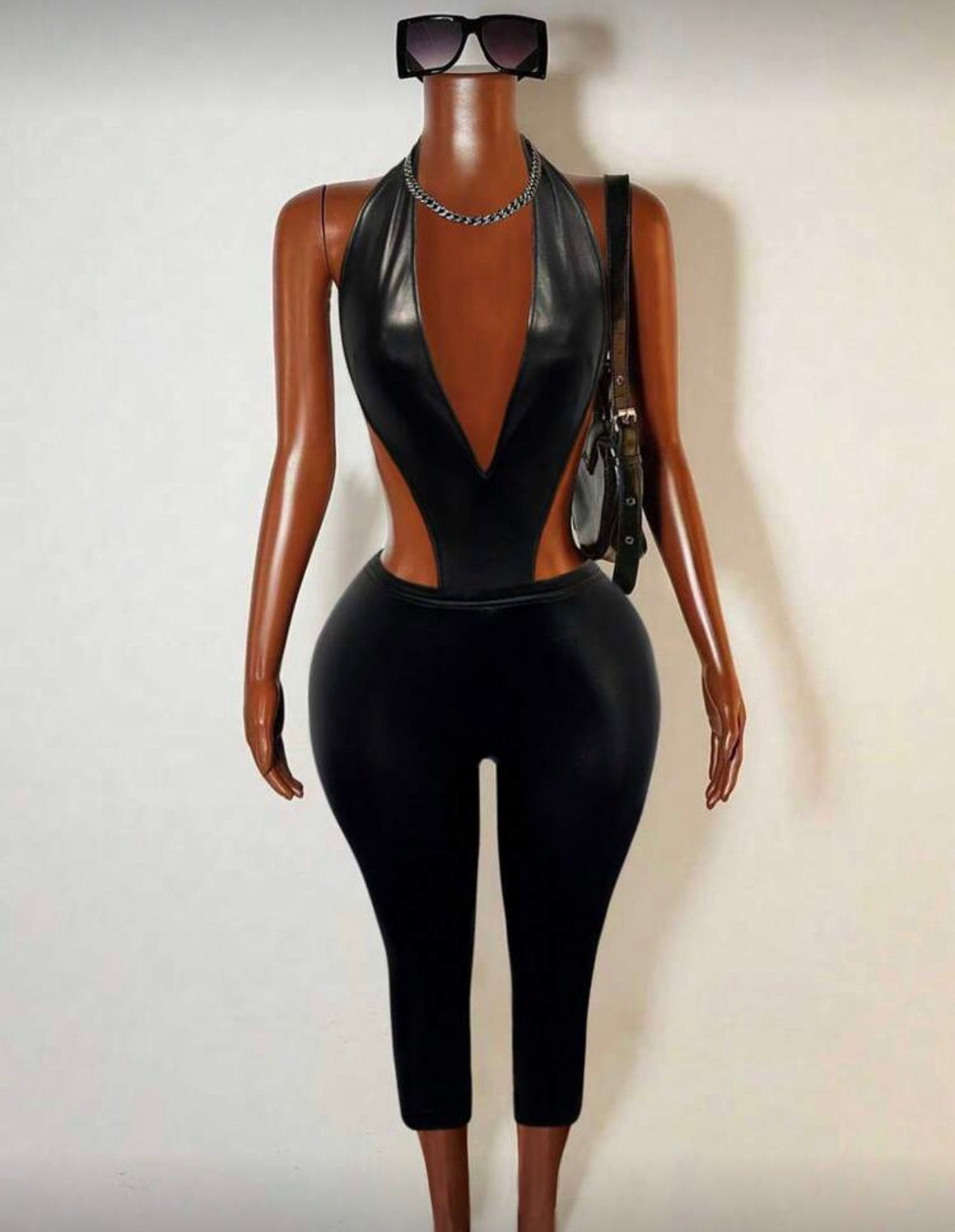 Black Liquid Cut Out Jumpsuit