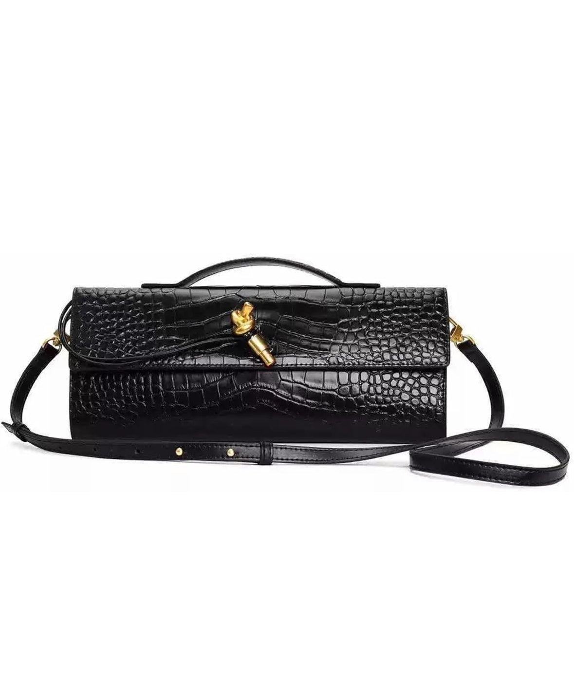 Black Croc Shoulder Purse / Clutch