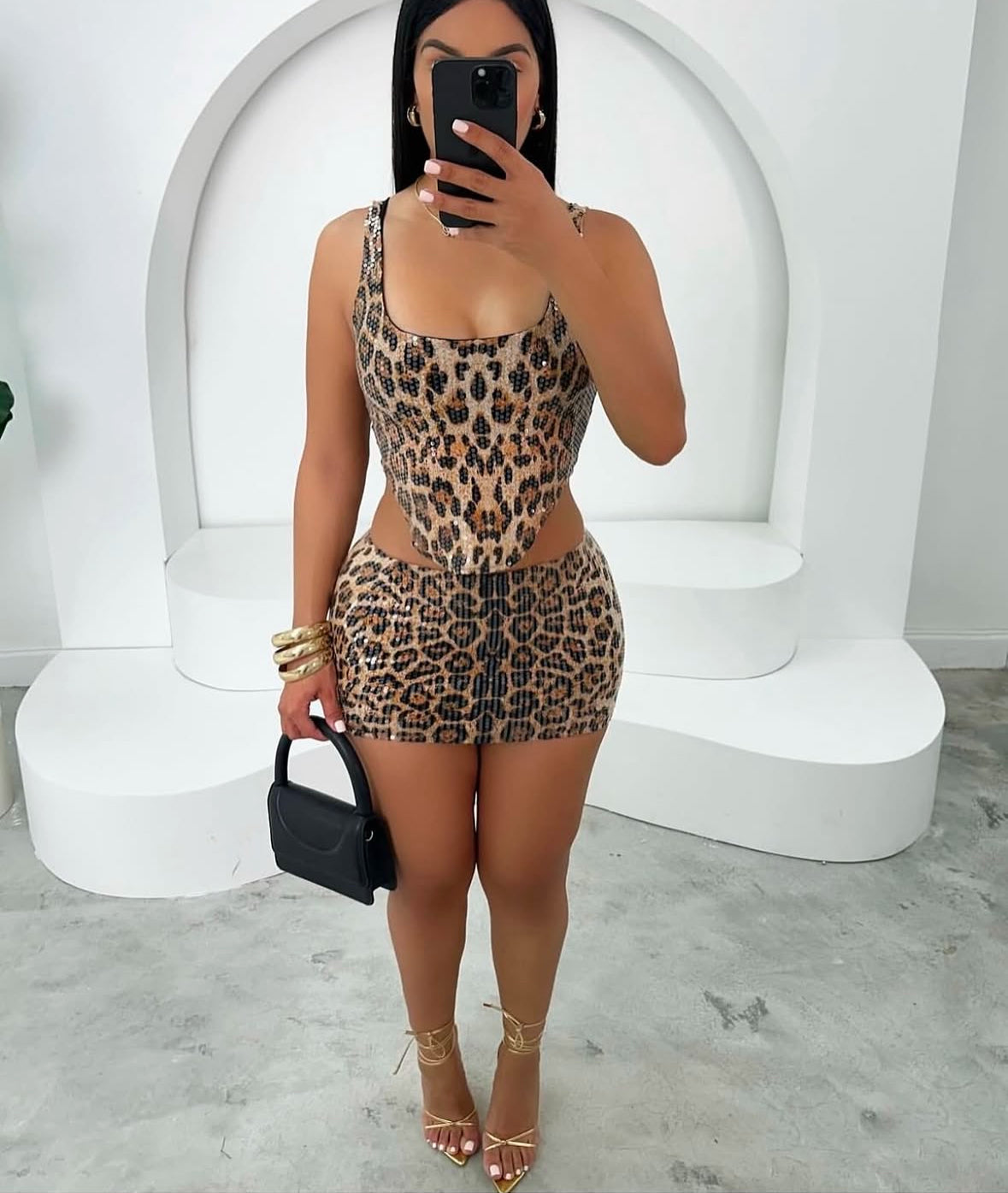 LEOPARD SEQUIN SKIRT SET