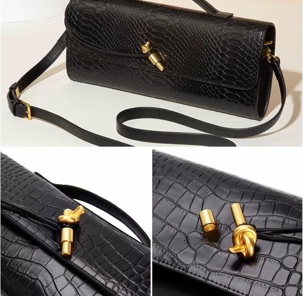 Black Croc Shoulder Purse / Clutch
