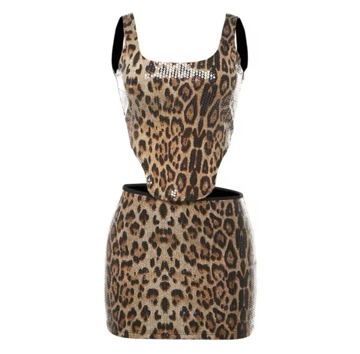 LEOPARD SEQUIN SKIRT SET