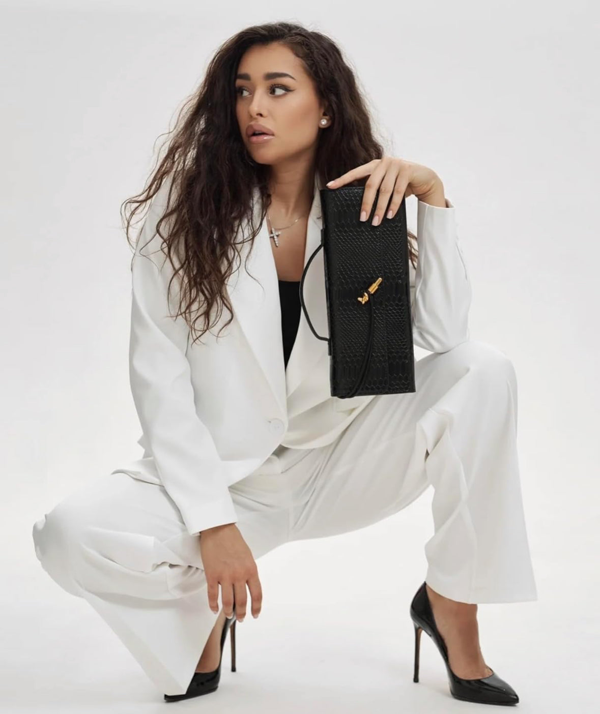 Black Croc Shoulder Purse / Clutch
