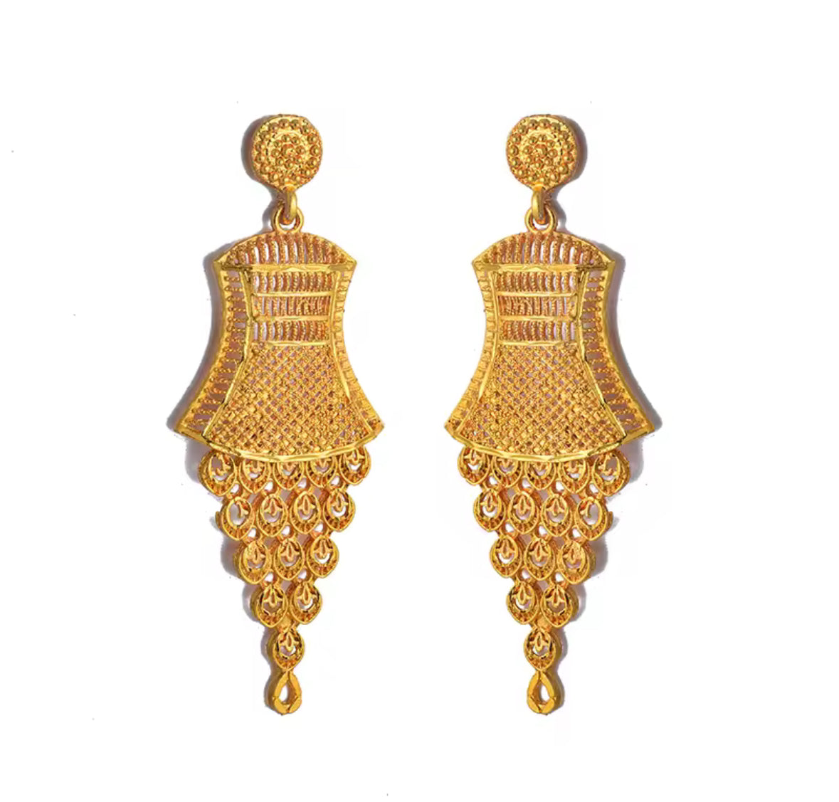 Gold Statement Dangle Earrings – Bell Drop Design
