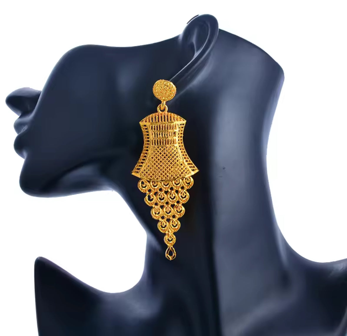 Gold Statement Dangle Earrings – Bell Drop Design