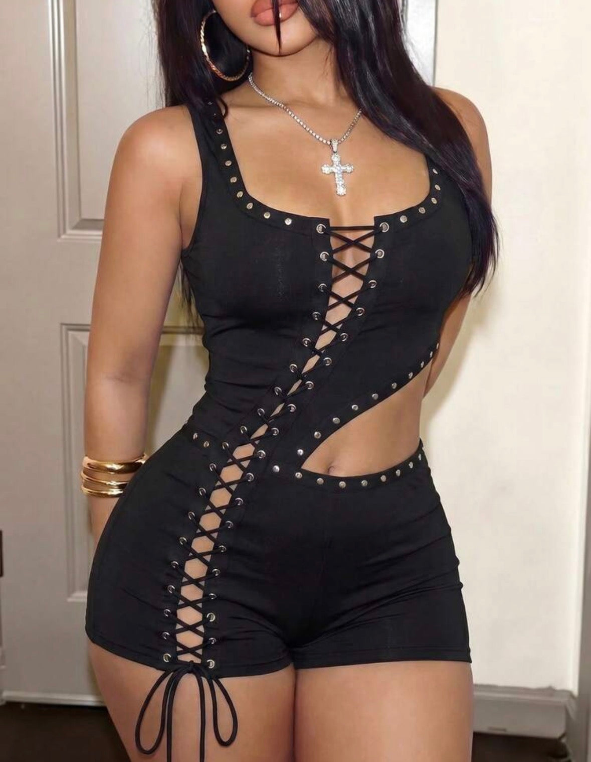 Midnight LaceUp Romper