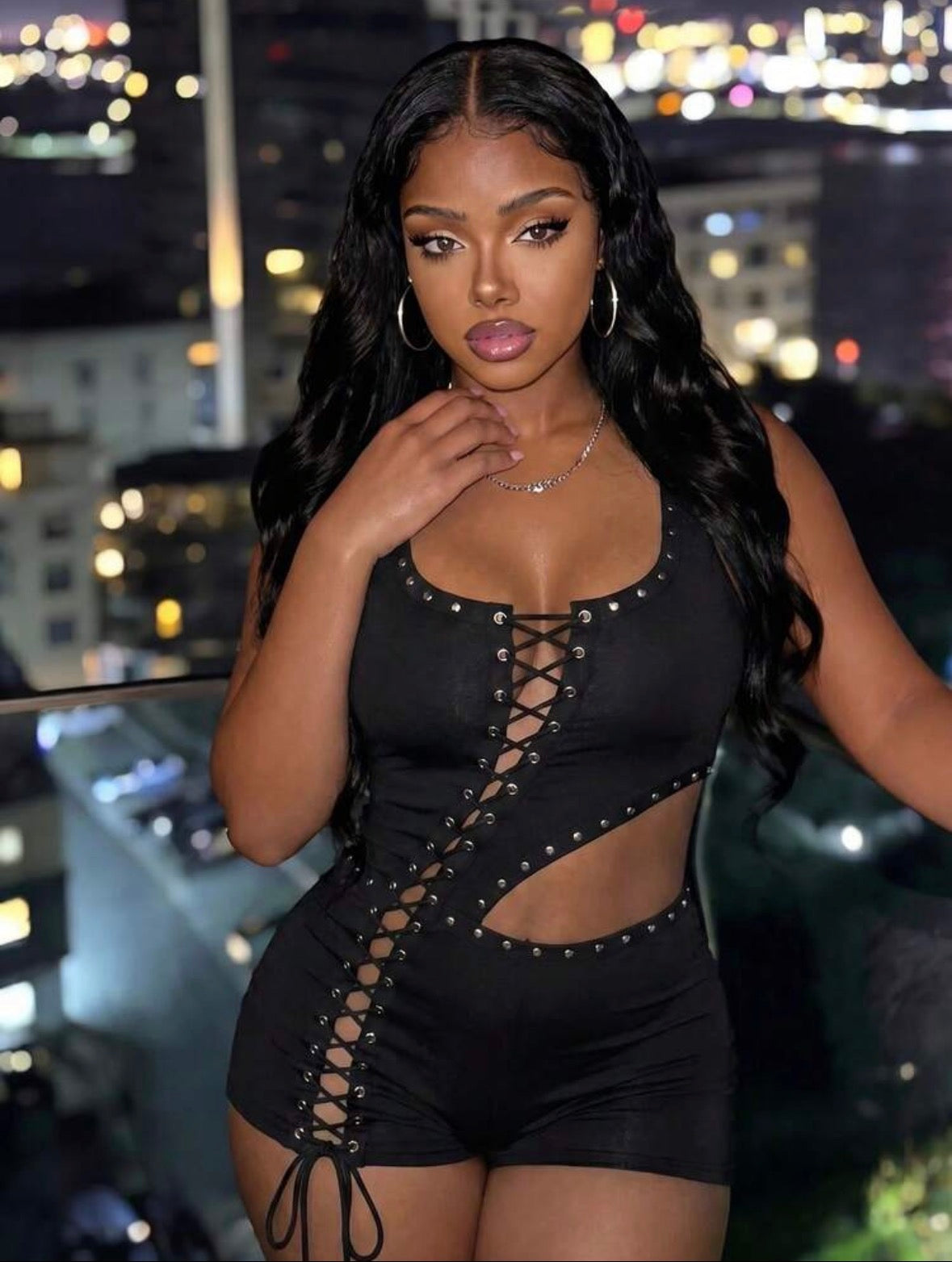 Midnight LaceUp Romper