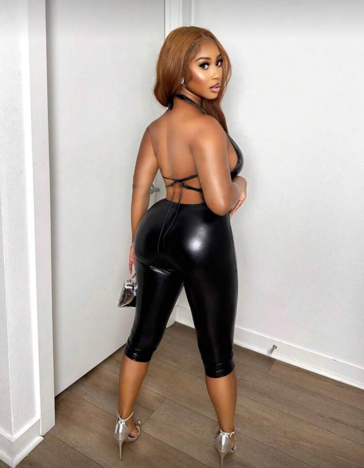 Black Liquid Cut Out Jumpsuit