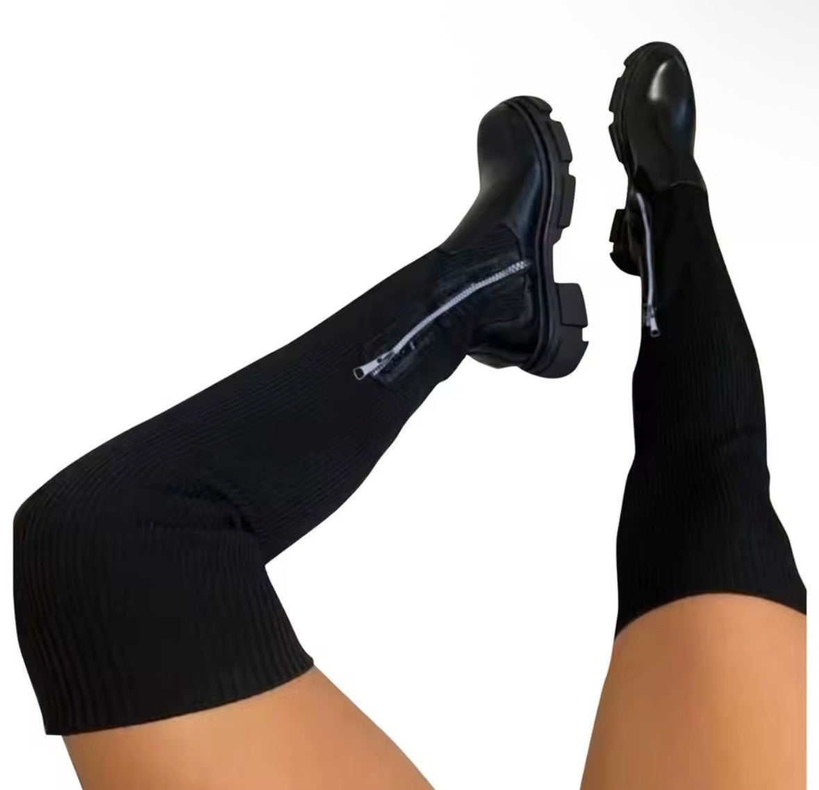 Ribbed Thigh High Stretch Boots