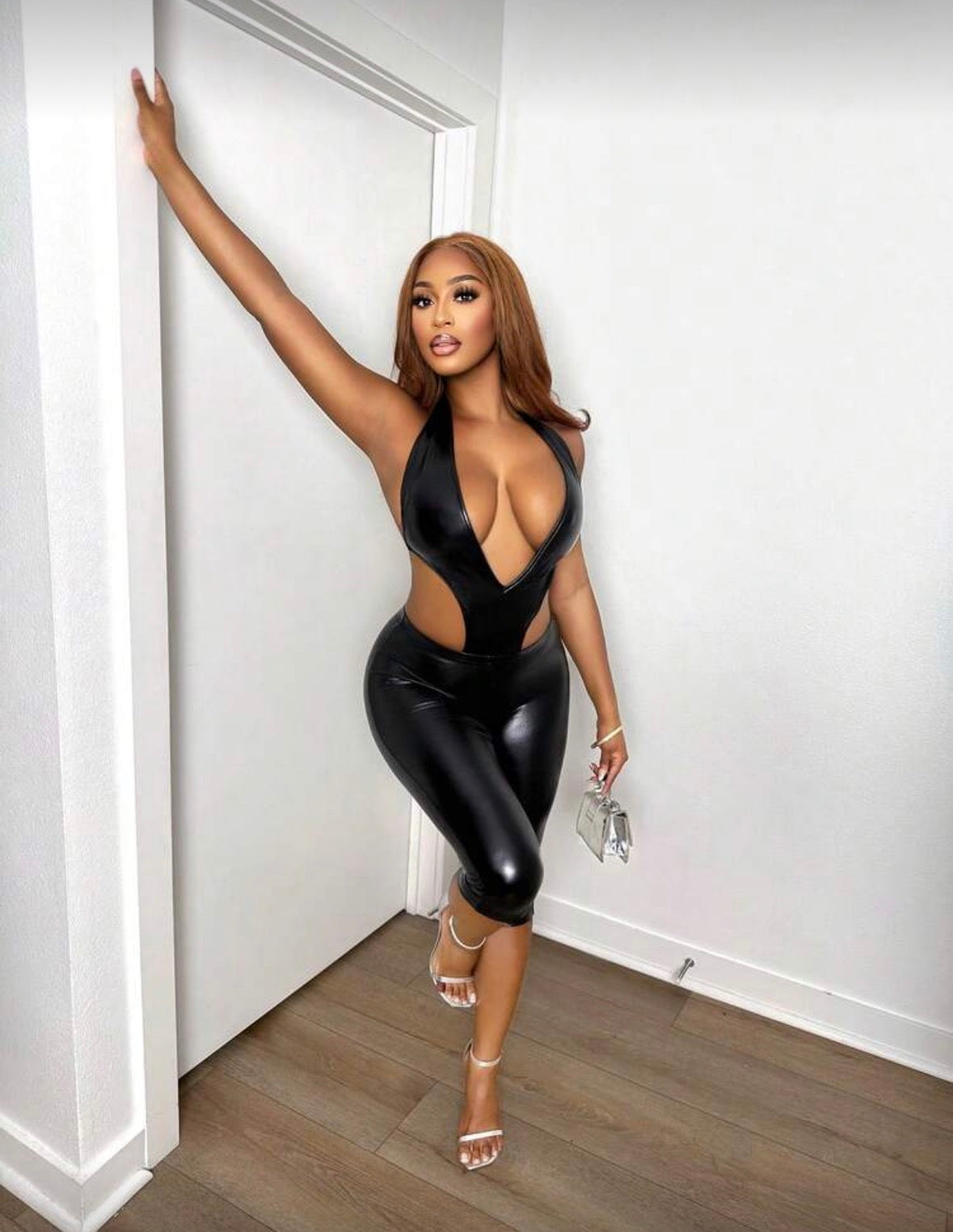 Black Liquid Cut Out Jumpsuit