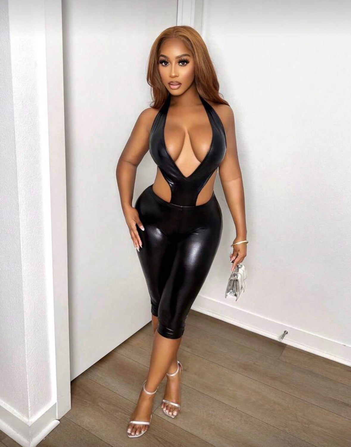 Black Liquid Cut Out Jumpsuit