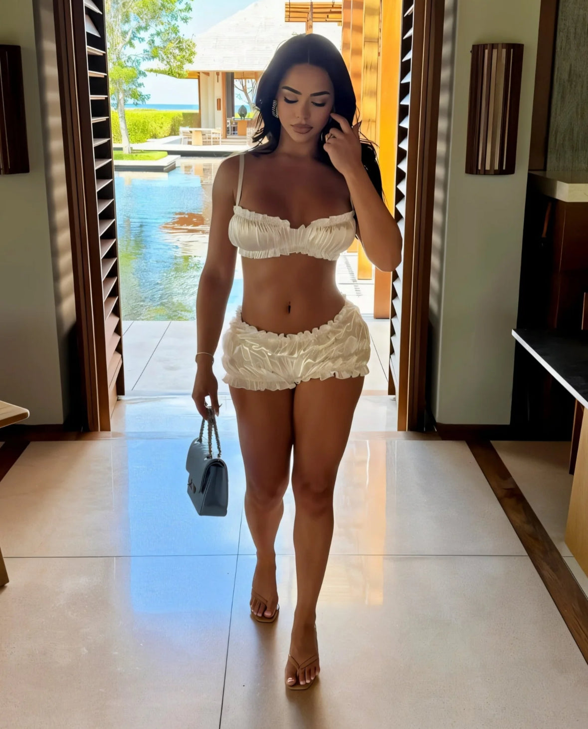 Luxe Ruffle Satin Two Piece Set