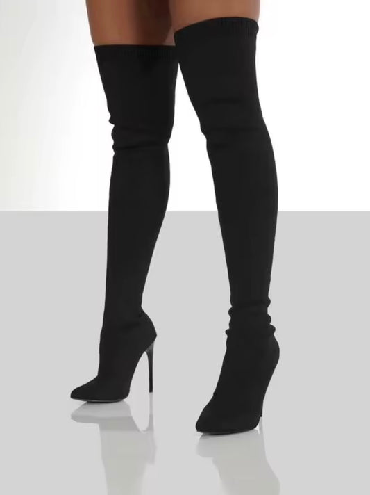 Sleek Over-The-Knee Stiletto Material Boots