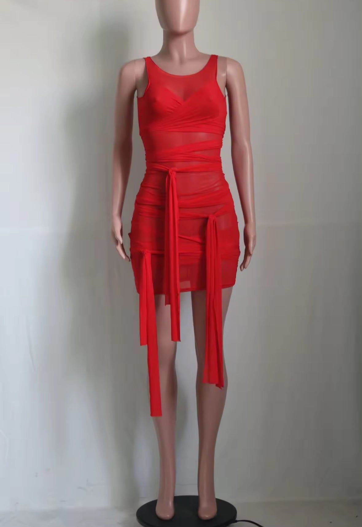 SHEER BANDAGE DRESS (RED)