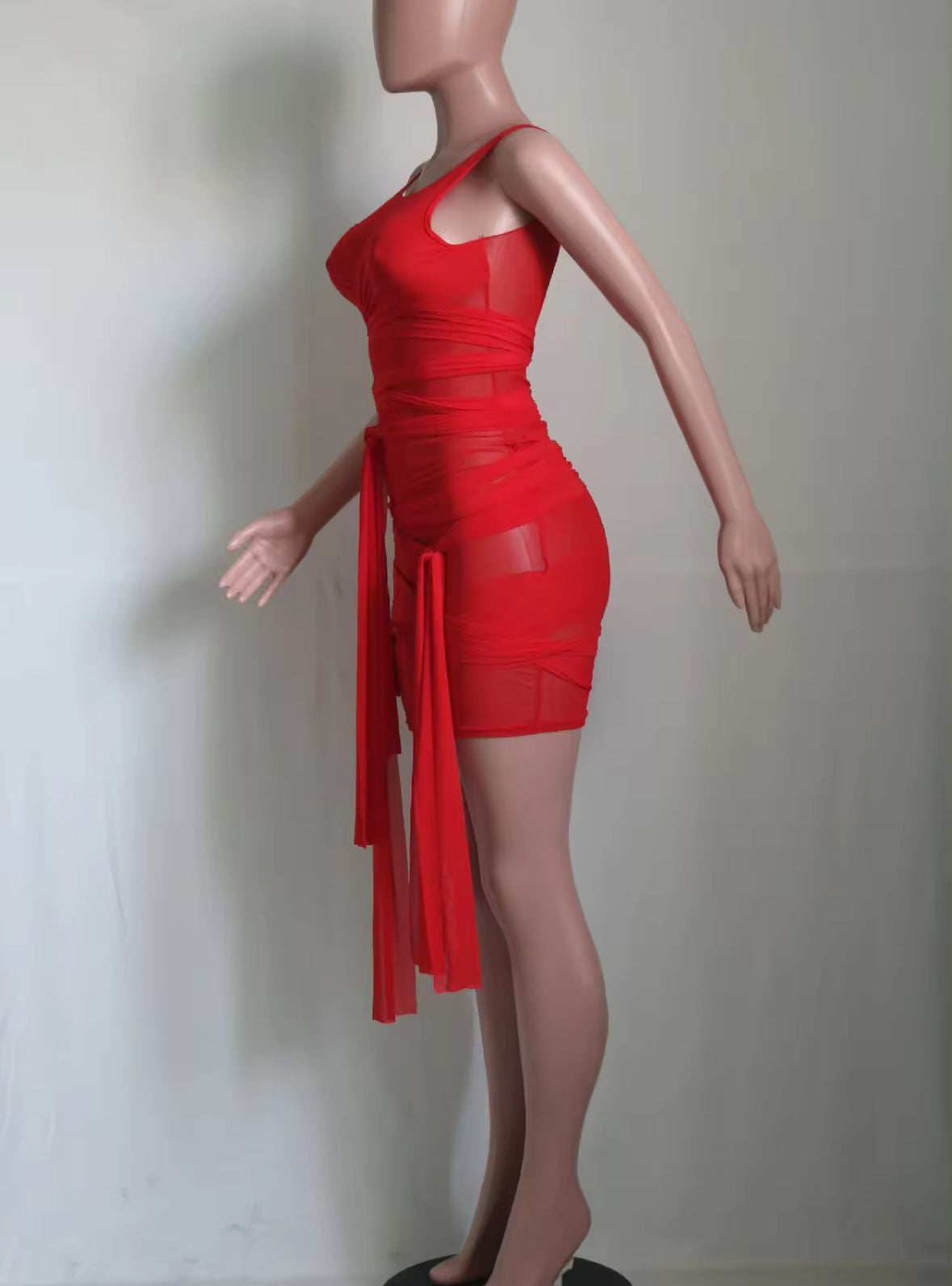 SHEER BANDAGE DRESS (RED)