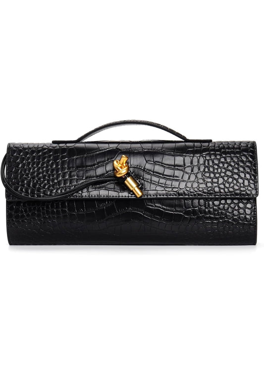Black Croc Shoulder Purse / Clutch
