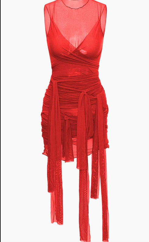 SHEER BANDAGE DRESS (RED)