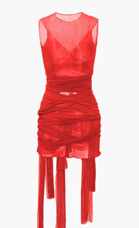 SHEER BANDAGE DRESS (RED)